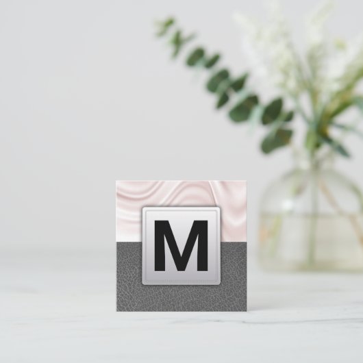 Zijderzijde | Grijs leder Vierkante Visitekaartje (Staand voorkant)