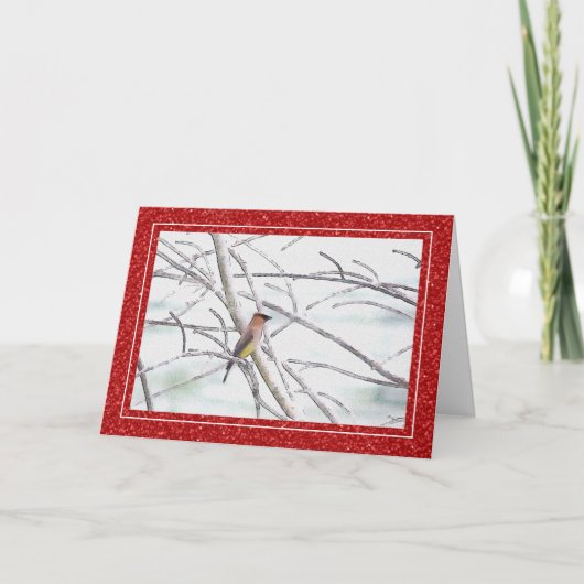 Zijdestaart Vogel Winter Kerstmis Kaart (Voorkant)