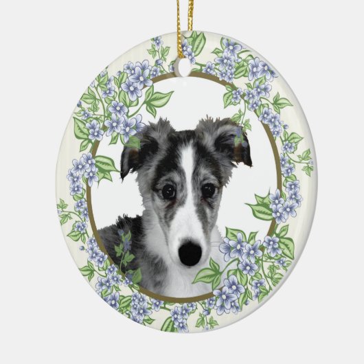 Zijdewindhond Puppy Keramisch Ornament (Links)
