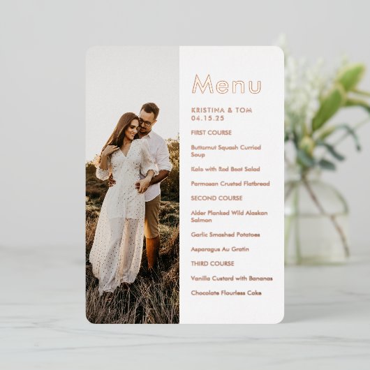 Zijfoto Menu Echt Folie Uitnodiging (Staand Voorkant)
