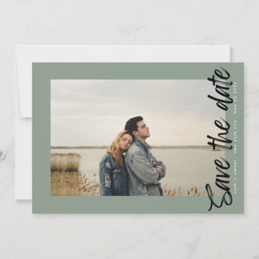 Zijmanieren QR-Code Foto Sage Groen Wit Save The Date (Voorkant)