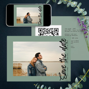 Zijmanieren QR-Code Foto Sage Groen Wit Save The Date