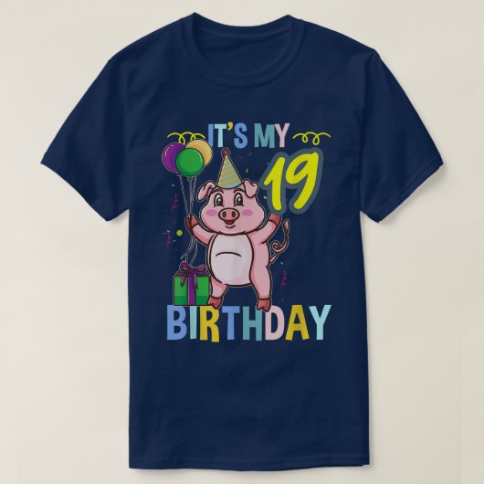 Zijn 19e verjaardag Cute Pig 3303 T-shirt (Design voorkant)
