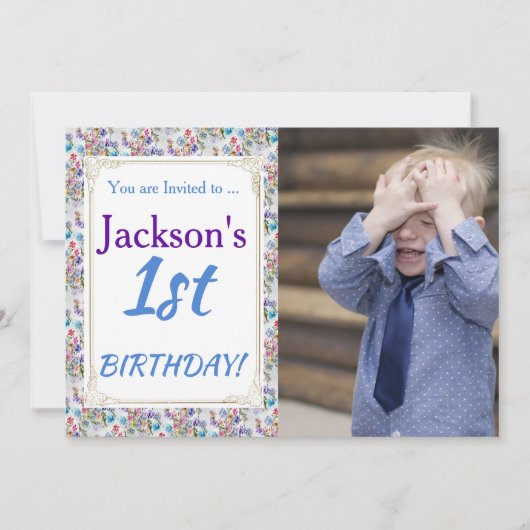 ZIJN 1E VERJAARDAG INVITE KAART (Voorkant)