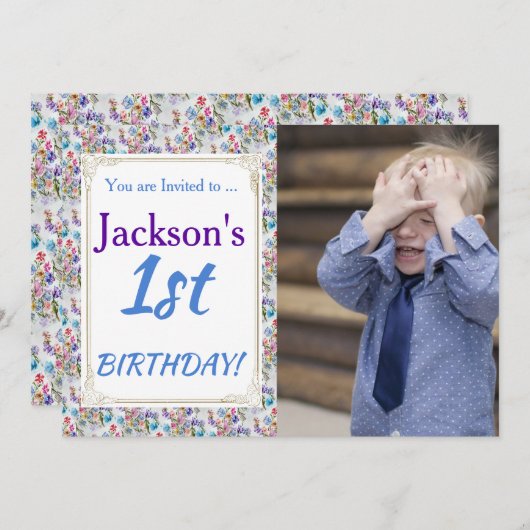 ZIJN 1E VERJAARDAG INVITE KAART (Voorkant / Achterkant)