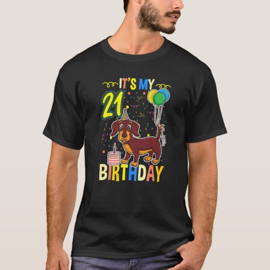 Zijn 21ste verjaardag Dachshund T-shirt (Voorkant)
