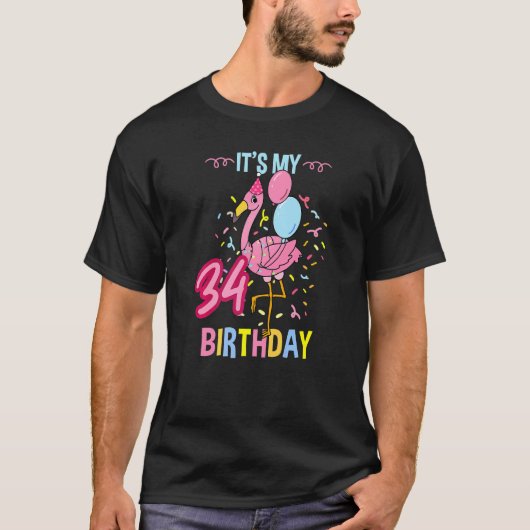 Zijn 34e verjaardag Flamingo T-shirt (Voorkant)