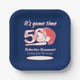 Zijn 50e inning honkbal verjaardagsfeestje vieren papieren bordje