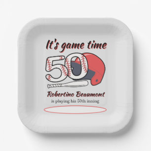Zijn 50e inning honkbal verjaardagsfeestje vieren papieren bordje