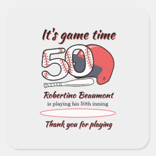 Zijn 50e innings verjaardagsfeestje vieren vierkante sticker