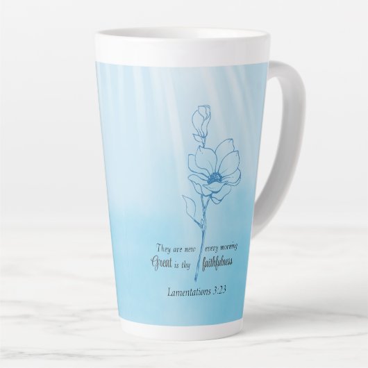 Zijn barmhartigheden zijn elke ochtend nieuw in he latte mok (Rechterhoek)