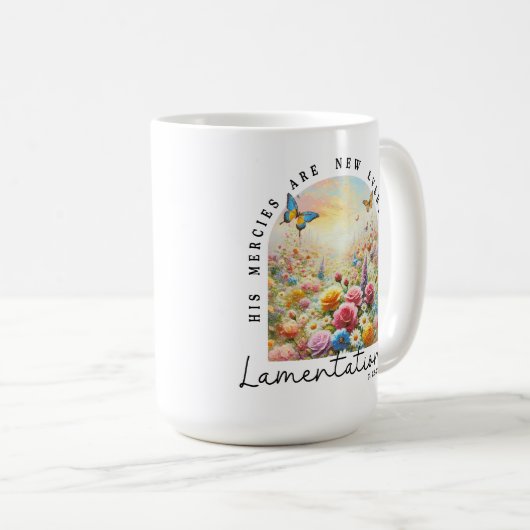 Zijn barmhartigheden zijn nieuwe Christelijke Bijb Koffiemok (Voorkant rechts)