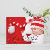 Zijn eerste kerstfoto van Noel Baby Feestdagenkaart (Staand voorkant)