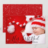 Zijn eerste kerstfoto van Noel Baby Feestdagenkaart (Voorkant / Achterkant)