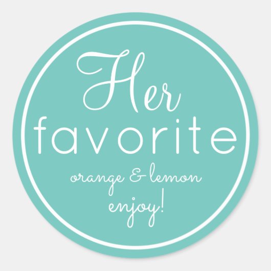 Zijn en Haar aqua favoriete huwelijksgunst sticker (Voorkant)