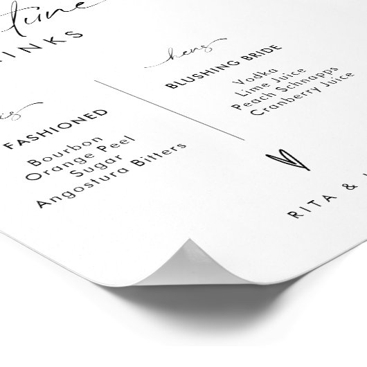 Zijn en haar Bar Signature Drink Trouwbord Poster (Hoek)