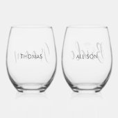 Zijn en haar "bruidegom en bruid" gepersonaliseerd wijnglas zonder voet (Achterkant)