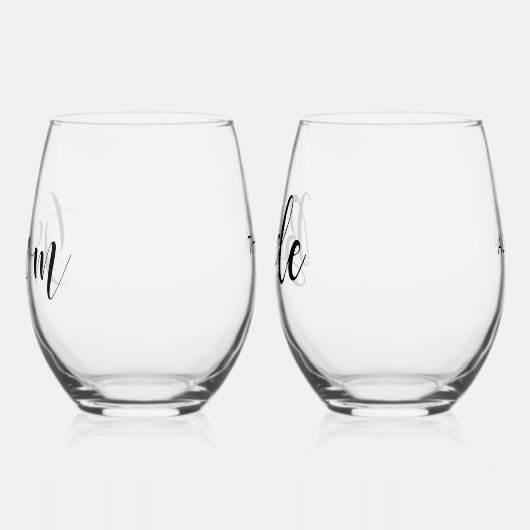 Zijn en haar "bruidegom en bruid" gepersonaliseerd wijnglas zonder voet (Links)