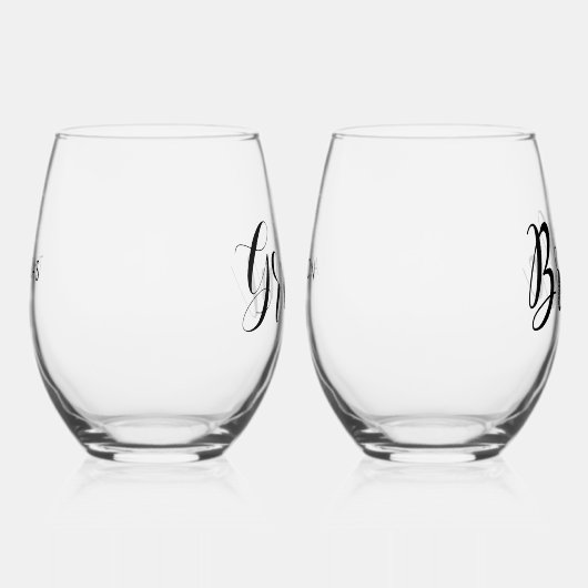 Zijn en haar "bruidegom en bruid" gepersonaliseerd wijnglas zonder voet (Rechts)