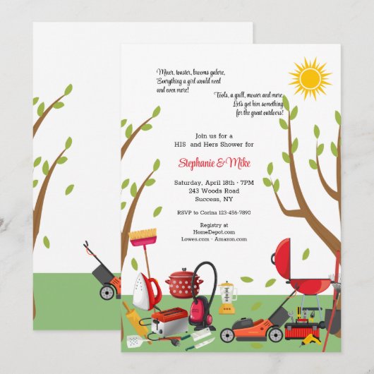 Zijn en haar bruiloft douche kaart (Voorkant / Achterkant)