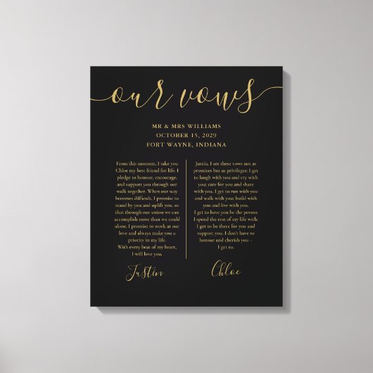 Zijn en haar bruiloft met Black Gold Script Canvas Afdruk (Voorkant)