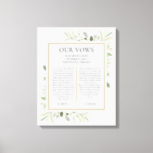 Zijn en haar bruiloft Vows Greenery Foliage Canvas Afdruk (Voorkant)
