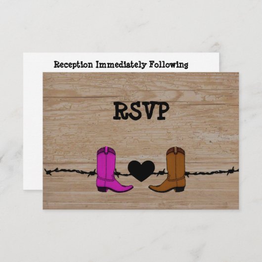 Zijn en haar cowboy Boots Reception RSVP Kaart (Voorkant / Achterkant)