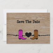 Zijn en haar cowboy Boots redden de datum Save The Date (Voorkant)