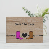Zijn en haar cowboy Boots redden de datum Save The Date (Staand voorkant)