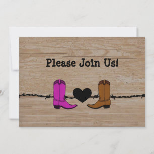 Zijn en haar cowboylaarzen trouwuitnodiging kaart
