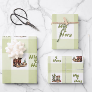 Zijn en haar cowboylaarzen verpakken papier inpakpapier vel