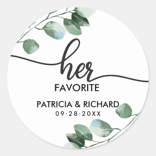 Zijn en haar favoriete groene bruiloft ronde sticker (Voorkant)