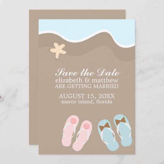 Zijn en haar flippen Sandals bruiloft Save The Date (Voorkant / Achterkant)