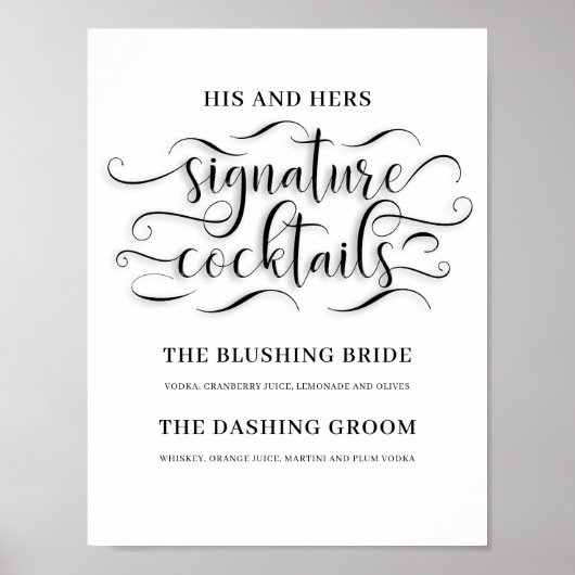 Zijn en haar handtekeningen Cocktails Weddenschap Poster (Voorkant)