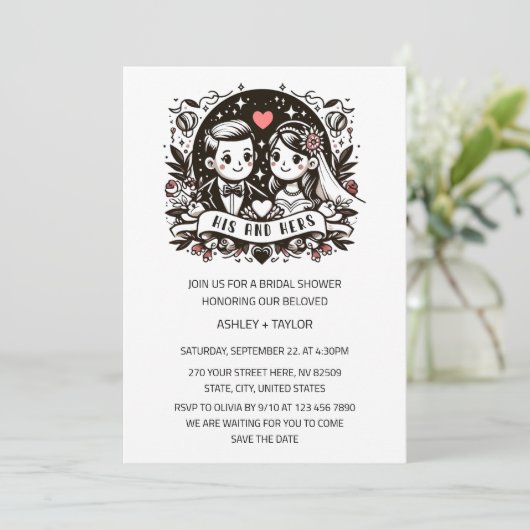 Zijn en haar koppels bruiloft Vrijgezellenfeest Kaart (Staand voorkant)