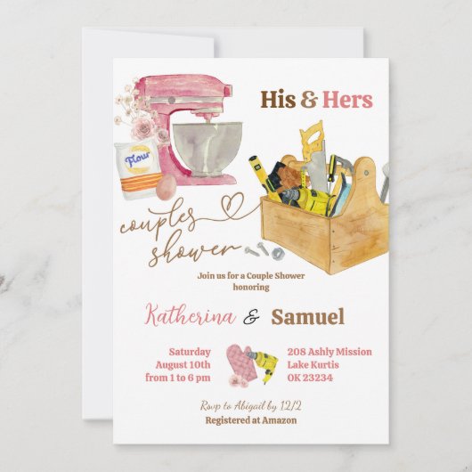 Zijn en haar koppels douchen uitnodiging (Voorkant)