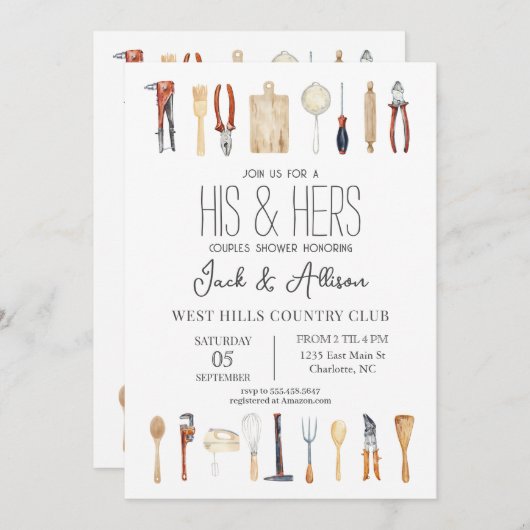 Zijn en haar koppels douchen-uitnodiging, douche g kaart (Voorkant / Achterkant)