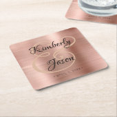 Zijn en haar namen, Roos gouden bruiloft Kartonnen Onderzetters (Schuin)