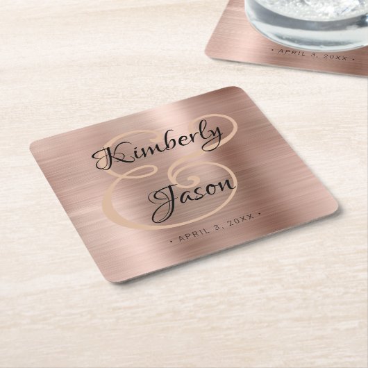 Zijn en haar namen, Roos gouden bruiloft Kartonnen Onderzetters (Schuin)