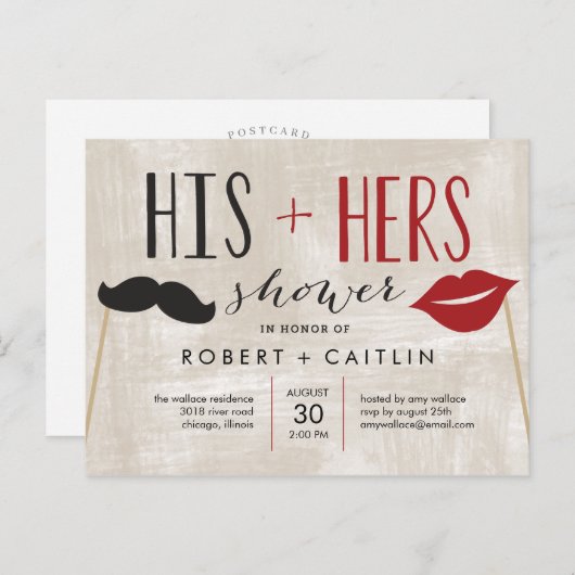 Zijn en haar paar douche uitnodiging (Voorkant / Achterkant)