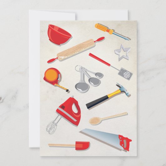 Zijn en haar paar stellen gereedschap Keukenschoen Kaart (Achterkant)