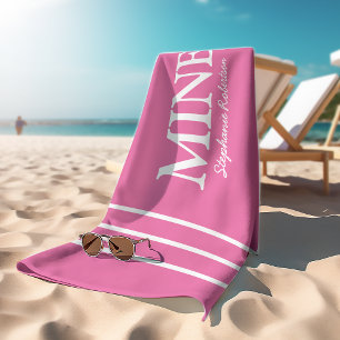 Zijn en haar roze 'MINE' gepersonaliseerd Strandlaken