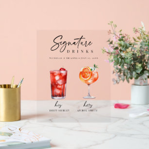 Zijn en haar Signature Cocktail Drink Bar Acryl Bord