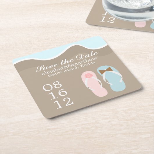 Zijn en haar strand bruiloft kartonnen onderzetters (Schuin)