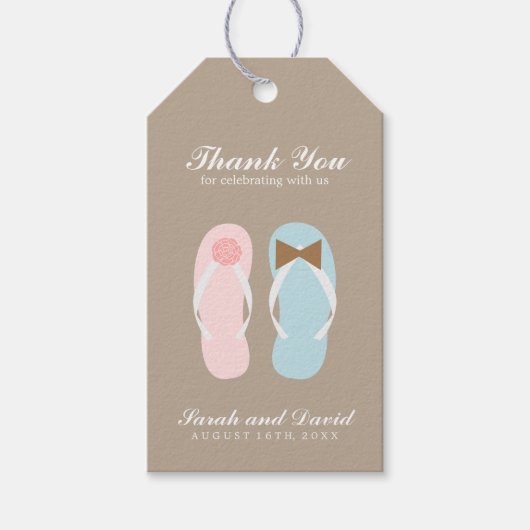 Zijn en haar strand sandalen bruiloft cadeaulabel (Voorkant)