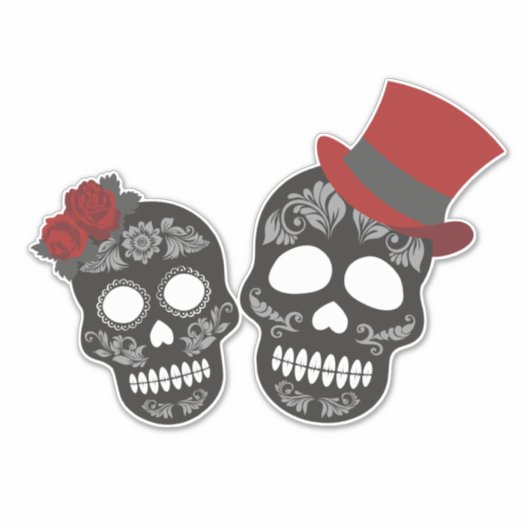 Zijn en Haar Suiker Schedel Sticker (Voorkant)