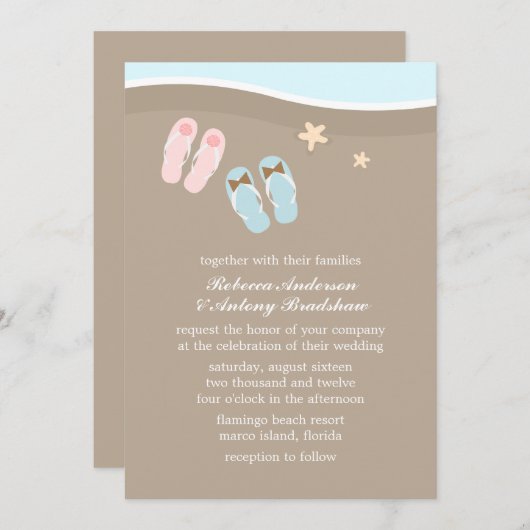 Zijn en haar Teenslippers Beach bruiloft Kaart (Voorkant / Achterkant)