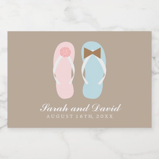 Zijn en haar Teenslippers Beach bruiloft Sparkling Wijnetiket (Enkel label)