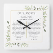 Zijn en haar trouwende Vows Greenery Foliage Vierkante Klok (Voorkant)