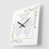Zijn en haar trouwende Vows Greenery Foliage Vierkante Klok (Hoek)